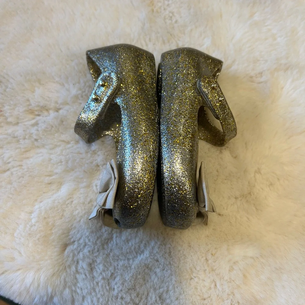 Mini Melissa Ultragirl Glittery Gold Mary Jane Shoes Beige Bow Toddler 8